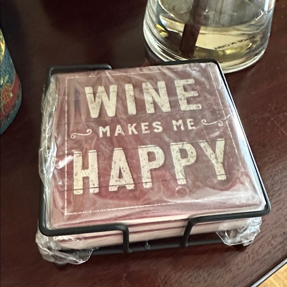 NWT Wine bundle 4 piece Primitives by Kathy Coaster set and wine bottle gift box - Picture 5 of 7